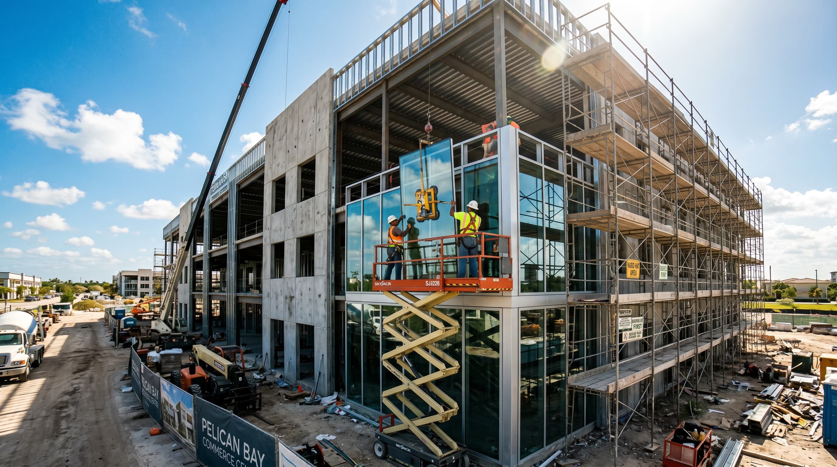 Commercial exterior construction — storefront system installation